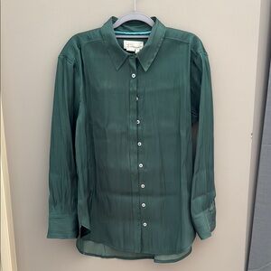Anthropologie Green Blouse with Relaxed Fit , subtle sheen fabric,lNWT.
